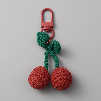 Cherry Wool Knitting Pendant Decorations, for Keychain Earphone Bag Gift Pendant Decoration, Red, 88mm