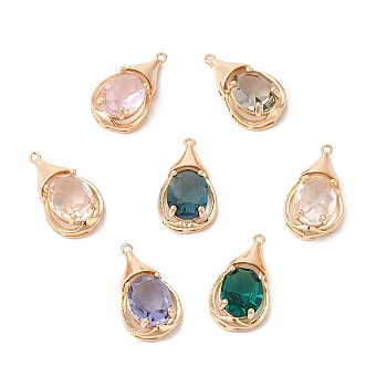 Brass with K9 Glass Charms, Light Gold, Teardrop Charms, Mixed Color, 20x11.5x6mm, Hole: 1mm