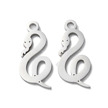 304 Stainless Steel Pendants, Manual Polishing, Snake Charms, Stainless Steel Color, 17.5x8x1mm, Hole: 1.6mm