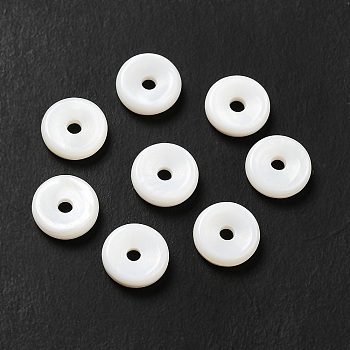 Natural Freshwater Shell Beads, Donut/Pi Disc, White, 8x2.5mm, Hole: 1.5mm