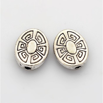 Tibetan Style Alloy Beads, Oval, Cadmium Free & Nickel Free & Lead Free, Antique Silver, 11x9x4mm, Hole: 2mm