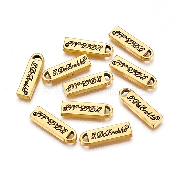 Alloy Pendants, with Single Logo, Rectangle, Antique Golden, 20x6x2~3mm(X-PALLOY-A021-AG)