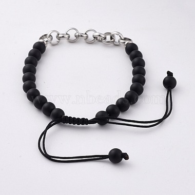 Bracelets de perles tressées en agate noire naturelle(BJEW-JB04771-02)-2
