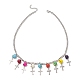 Dyed Synthetic Turquoise Skull with Cross Bib Necklace(NJEW-TA00071)-1