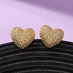 Brass Textured Stud Earrings, Nickel Free, Real 18K Gold Plated, Heart, 12x13.5mm(EJEW-A143-02B-G)