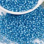 MIYUKI Round Rocailles Beads, Japanese Seed Beads, (RR573) Dyed Aqua Silverlined Alabaster, 8/0, 3mm, Hole: 1mm, about 422~455pcs/bottle, 10g/bottle(SEED-JP0009-RR0573)