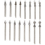 16Pcs 8 Styles Tibetan Style Zinc Alloy Tassels Big Pendants, Antique Silver, 53~87x7~9mm, Hole: 2~2.5mm, 2pcs/style(TIBEP-PH0001-91)