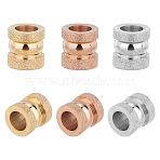 6Pcs 3 Colors Stainless Steel Textured Beads, Large Hole Column Grooved Beads, Mixed Color, 10x10mm, Hole: 6mm(STAS-UN0020-81)