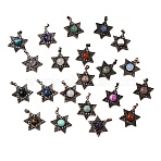 Natural & Synthetic Mixed Stone Pendants, Vintage Red Copper Tone Brass Star of David Charms, Mixed Dyed and Undyed, 33.5~34x25.5x7.5mm, Hole: 5x3mm(G-A297-06R)