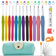 DIY Knitting Tool Kits, Including Crochet Hook & Needle, Stitch Marker, Row Counter, Finger Holder, Tape Measure, Zipper Storage Bag, Pale Turquoise, Package Size: 210x100x30mm(WG13310-02)