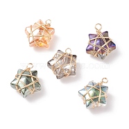 Wire Wrapped Electroplate Glass Charms, Star, Light Gold, 15~16x13x7~7.5mm, Hole: 1.5~2mm(PALLOY-JF01649-01)
