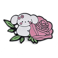 Flower Rose Dog Enamel Pin, Alloy Brooch for Backpack Clothes, Flamingo, 21x34x1.5mm(JEWB-P033-01A)