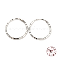Rhodium Plated 925 Sterling Silver Huggie Hoop Earring Findings, with S925 Stamp, Real Platinum Plated, 16x1.2mm(STER-P051-01B-P)