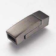 304 Stainless Steel Magnetic Clasps with Glue-in Ends, Rectangle, Gunmetal, 24x8x6mm, Hole: 3X6mm(STAS-I011-17-B)