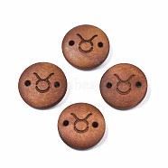 Wood Links Connectors, Flat Round with 12 Constellations, Dyed, Taurus, 15x4mm, Hole: 1.6mm(WOOD-S053-52F)