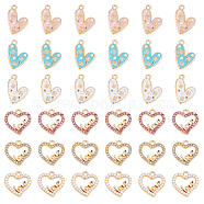 36pcs 6 style Alloy Enamel Pendants, with ABS Plastic Imitation Pearl and Rhinestone, Heart, Golden, 14.5~21x14.5x2.5~4mm, Hole: 1.6mm, 6pcs/style(FIND-FH0007-40)