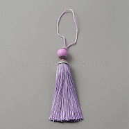 Polyester Tassel Big Pendants Decorations, with Acrylic Beaded and Platinum Alloy Findings, Lilac, 188mm(HJEW-TAC0019-01L)