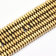 Electroplate Non-magnetic Synthetic Hematite Beads Strands, Vacuum Plating, Faceted, Square, Golden Plated, 2x2x1mm, Hole: 0.6mm, about 406pcs/strand, 15.7 inch(40cm)(G-L489-D05)