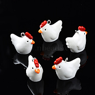 Opaque Resin Pendants, with Platinum Tone Iron Loop, 3D Chick, White, 19~20x23x13mm, Hole: 1.8mm(RESI-S356-068)