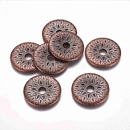 CCB Plastic Beads, Flat Round with Flower, Red Copper, 31x3mm, Hole: 6mm(CCB-G007-19R)