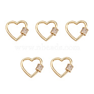 Brass Micro Pave Clear Cubic Zirconia Screw Carabiner Lock Charms, for Necklaces Making, Heart, Golden, 17.5~18x20x5.5mm, Screw: 5x5.5mm(ZIRC-E164-07G)