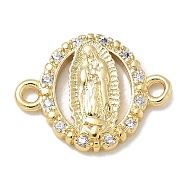 Rack Plating Brass Micro Pave Clear Cubic Zirconia Religion Virgin Mary Connector Charms, Long-Lasting Plated, Lead Free & Cadmium Free, Real 18K Gold Plated, 12x15.5x2.2mm, Hole: 1.6mm(KK-L224-094G-03)