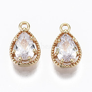 Brass Micro Cubic Zirconia Charms, Nickel Free, Real 18K Gold Plated, Teardrop, Clear, 9.5x6x3.5mm, Hole: 1mm(KK-N231-176-NF)