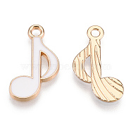 Alloy Pendants, with Enamel, Musical Note, Light Gold, White, 20x12x2mm, Hole: 1.8mm(ENAM-S119-057C-LG)