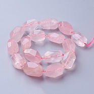 Natural Rose Quartz Beads Strands, Faceted, Polygon, 19~22x12~18mm, Hole: 1.5mm, about 16~17pcs/strand, 15.15 inch~16.14 inch(38.5~41cm)(G-P434-40)