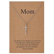 Mother's Day Stainless Steel Mama Cross Pendant Necklaces for Women, Stainless Steel Color, 15.75 inch(40cm)(WG93A9C-01)