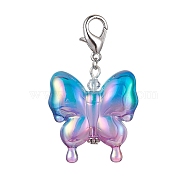 Acrylic Butterfly Pendant Decorations, with Zinc Alloy Lobster Claw Clasps, Royal Blue, 58mm(HJEW-JM01594-02)
