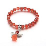 Trendy Natural Carnelian(Dyed & Heated) Beaded Acrylic Charm Bracelets, with Tibetan Style Alloy Beads, Lovely Wedding Dress Angel Dangle, 48mm(BJEW-JB01792-01)