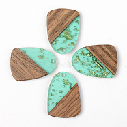 Transparent Resin & Walnut Wood Pendants, with Gold Foil, Teardrop, Aquamarine, 28x20x3mm, Hole: 2mm(RESI-S389-042A-B02)