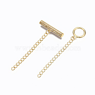 Brass Micro Pave Clear Cubic Zirconia Toggle Clasps, Cadmium Free & Nickel Free & Lead Free, Ring, Real 16K Gold Plated, 68mm(ZIRC-S067-032G-NR)
