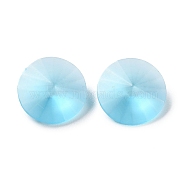 Frosted Glass Rhinestone Cabochons, Faceted, Pointed Back, Flat Round, Aquamarine, 12x5mm(RGLA-G022-01B-202)