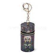 PU Imitation Leather Lipstick Pouch Holder Pendant Keychain, with Alloy Finding, Column, Flower, 16.5cm(KEYC-E039-01KCG-04)