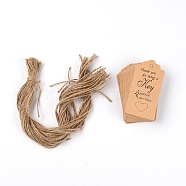 Kraft Paper Card, with Hemp Cord, Rectangle, Tan, 95x45x0.5mm, Hole: 5mm(DIY-WH0240-79)