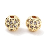 Brass Micro Pave Clear Cubic Zirconia Beads, Round, Real 18K Gold Plated, 6.5x6mm, Hole: 1.6mm(KK-P271-19G)