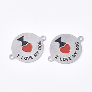 304 Stainless Steel Links connectors, with Enamel, Flat Round with I Love My Dog, Stainless Steel Color, 16x21x1mm, Hole: 1mm(STAS-S079-132A-P)