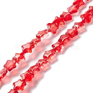 Transparent Glass Beads Strand, with Glitter Powder, Star, Red, 7.5~8x8.3x4mm, Hole: 0.7~1mm, about 50pcs/strand, 14.72~14.92 inch(37.4~37.9cm)(GLAA-F112-04H)