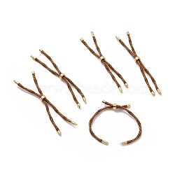 Nylon Cord Silder Bracelets, for Connector Charm Bracelet Making, with Rack Plating Golden Brass Findings, Long-Lasting Plated, Cadmium Free & Lead Free, Tan, 8-5/8~9 inch(22~22.8cm), 0.3cm, Hole: 2.6mm(MAK-C003-03G-01)