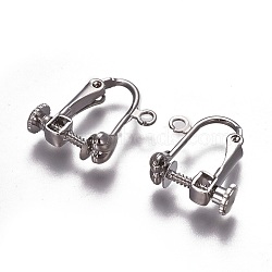 Brass Clip-on Earring Findings, Heart, Platinum, 16x16.5x6mm, Hole: 1.6mm(KK-F785-02P)