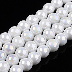 Electroplate Opaque Glass Beads Strands, AB Color Plated, Round, White, 6~6.5mm, Hole: 1.4mm, about 67~70pcs/strand, 14.76 inch~15.16 inch(37.5~38.5cm)(X-GLAA-T032-P6mm-AB02)