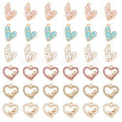 36pcs 6 style Alloy Enamel Pendants, with ABS Plastic Imitation Pearl and Rhinestone, Heart, Golden, 14.5~21x14.5x2.5~4mm, Hole: 1.6mm, 6pcs/style(FIND-FH0007-40)