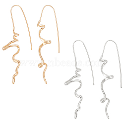 2Pairs 2 Colors Brass Irregular Line Dangle Earrings, Platinum & Golden, 71x10mm, Pin: 1mm, 1pair/color(EJEW-UN0002-60)