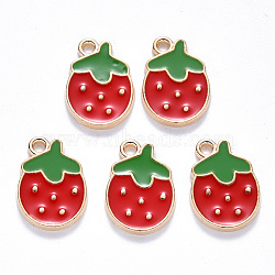 Alloy Enamel Pendants, Strawberry, Light Gold, Red, 16.5x11.5x2mm, Hole: 1.6mm(ENAM-N054-030)