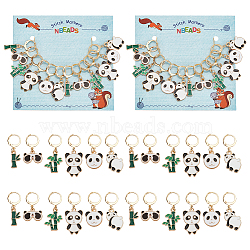 Alloy Enamel Bamboo Stick/Panda Pendant Locking Stitch Markers, 304 Stainless Steel Leverback Earring Stitch Marker, Mixed Color, 2.8~4.1cm, 6 style, 2pcs/style, 12pcs/set(HJEW-AB00113)