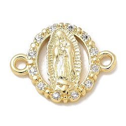 Rack Plating Brass Micro Pave Clear Cubic Zirconia Religion Virgin Mary Connector Charms, Long-Lasting Plated, Lead Free & Cadmium Free, Real 18K Gold Plated, 12x15.5x2.2mm, Hole: 1.6mm(KK-L224-094G-03)