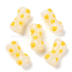 Handmade Bumpy Lampwork Beads, Hand Drawn Beads, with Enamel, Column, Yellow, 17.5x9x8mm, Hole: 1.4mm(LAMP-C012-01H)