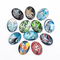 Flatback Glass Cabochons for DIY Projects, Dragon Pattern, Oval, Mixed Color, 25x18x5.5mm(GGLA-S034-25x18-062)